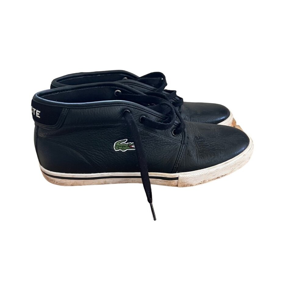 Lacoste Mens Size 7 Black Leather Ampthill LCR3 SPM Mid Lace-Up Sneakers Shoes - Picture 2 of 16